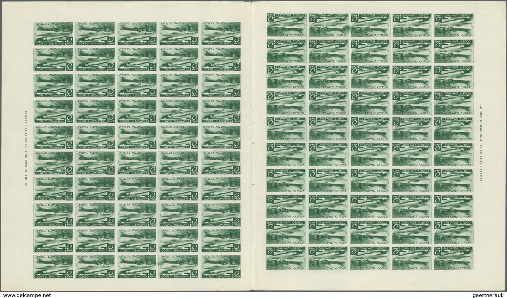 00665 Thematik: Schiffe-U-Boote / Ships-submarines: 1938, Spain. Complete DOUBLE SHEET Of 2 Times 50 Stamp - Bateaux