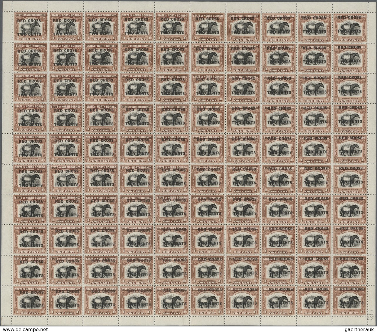 00671 Thematik: Tiere, Fauna / Animals, Fauna: 1918, North Borneo. Set Of 11 Complete Sheets Of 100 Of The - Autres & Non Classés