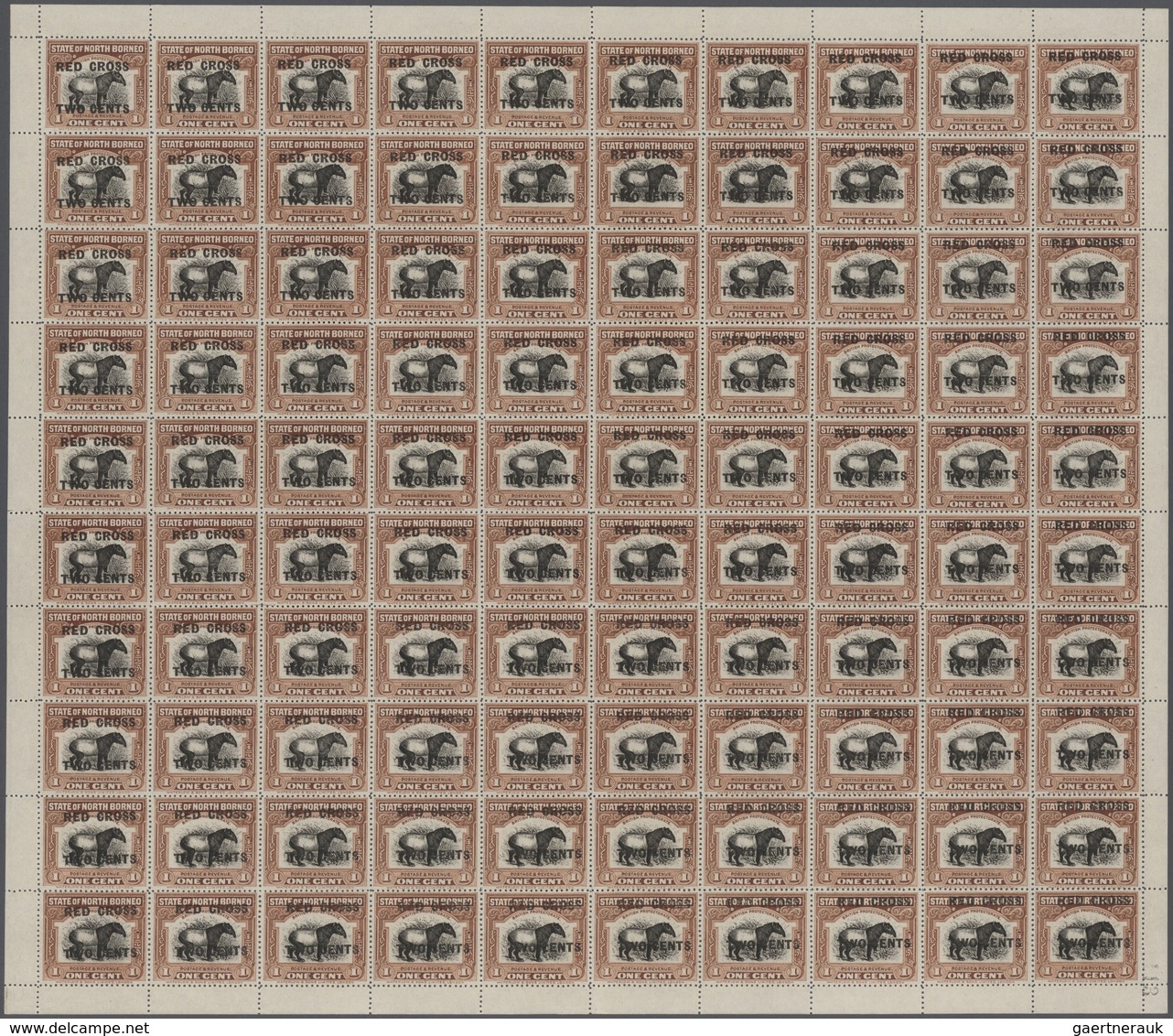 00671 Thematik: Tiere, Fauna / Animals, Fauna: 1918, North Borneo. Set Of 11 Complete Sheets Of 100 Of The - Autres & Non Classés