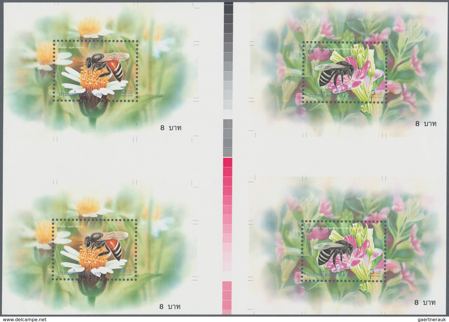 00673 Thematik: Tiere-Bienen / Animals-bees: 2000, Thailand. Set Of Two Cross Gutter Proof Blocks Of 2 Tim - Honeybees