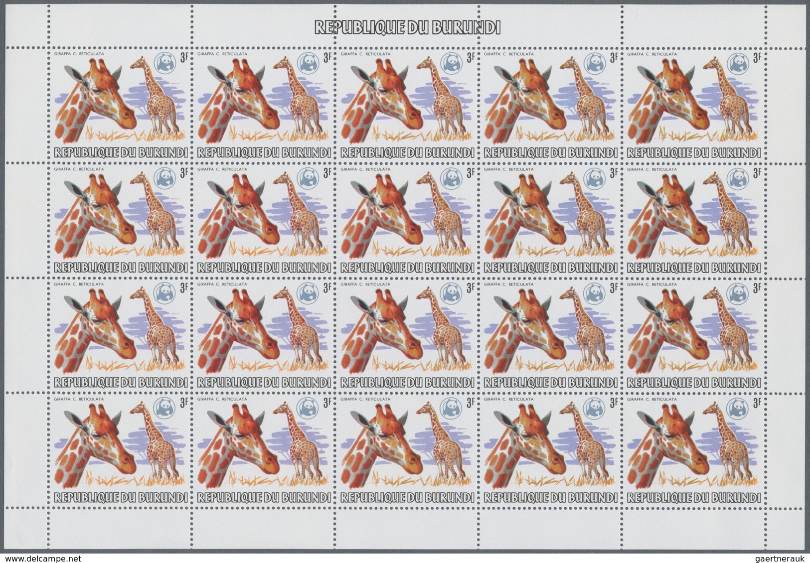 00677 Thematik: WWF: 1983, Burundi. WWF, Annimals. Set of 13 values in complete sheets of 20 with WWF OVER