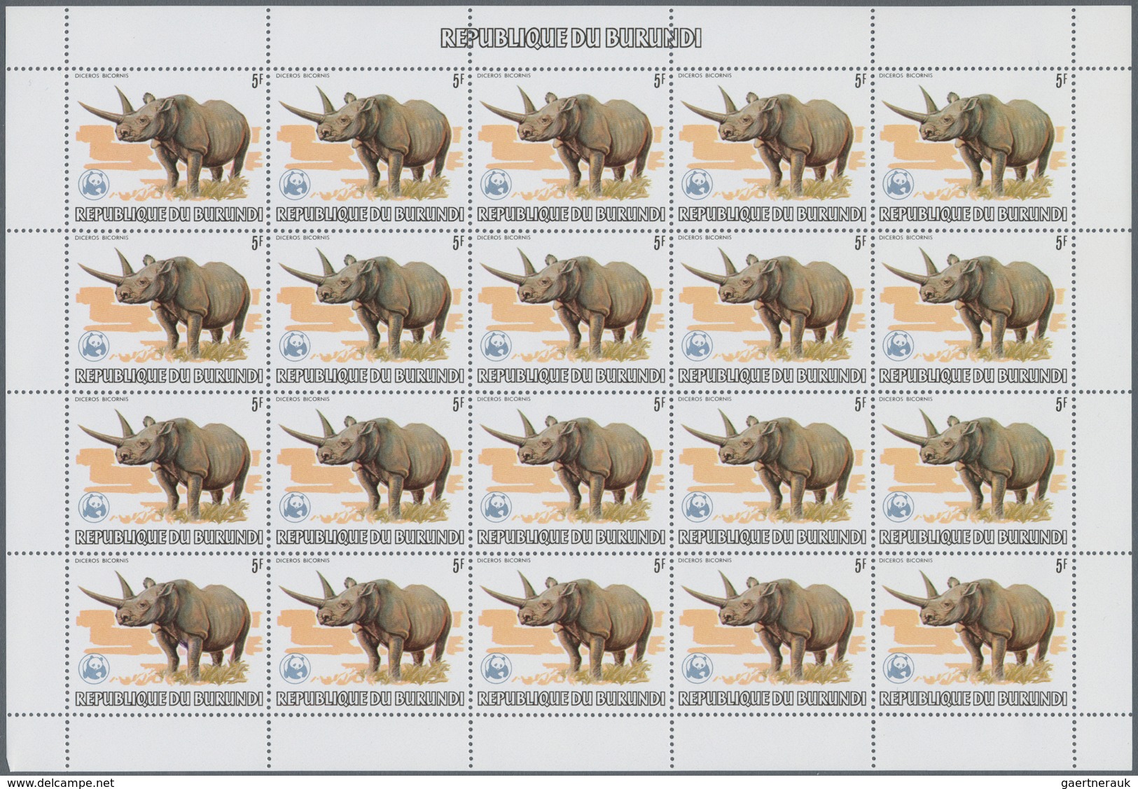 00677 Thematik: WWF: 1983, Burundi. WWF, Annimals. Set of 13 values in complete sheets of 20 with WWF OVER