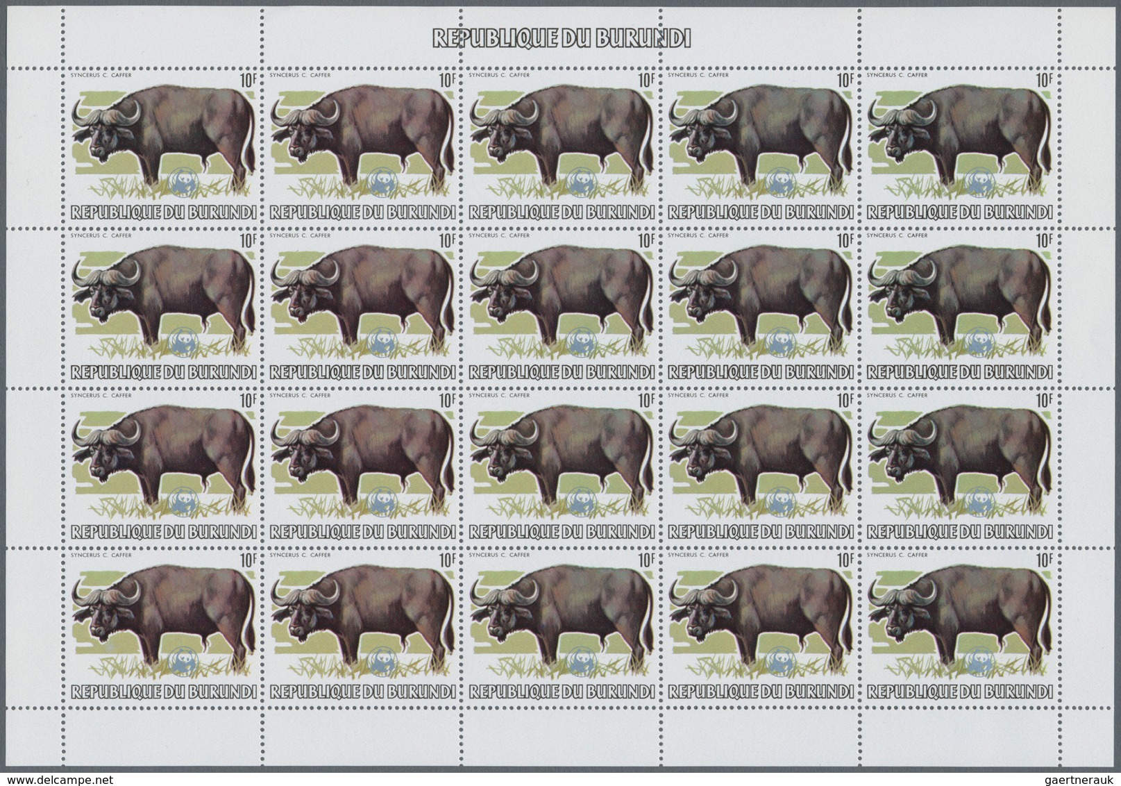 00677 Thematik: WWF: 1983, Burundi. WWF, Annimals. Set of 13 values in complete sheets of 20 with WWF OVER