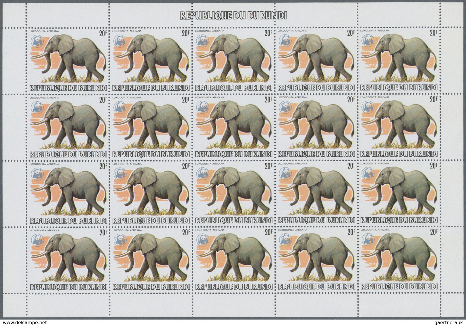 00677 Thematik: WWF: 1983, Burundi. WWF, Annimals. Set of 13 values in complete sheets of 20 with WWF OVER