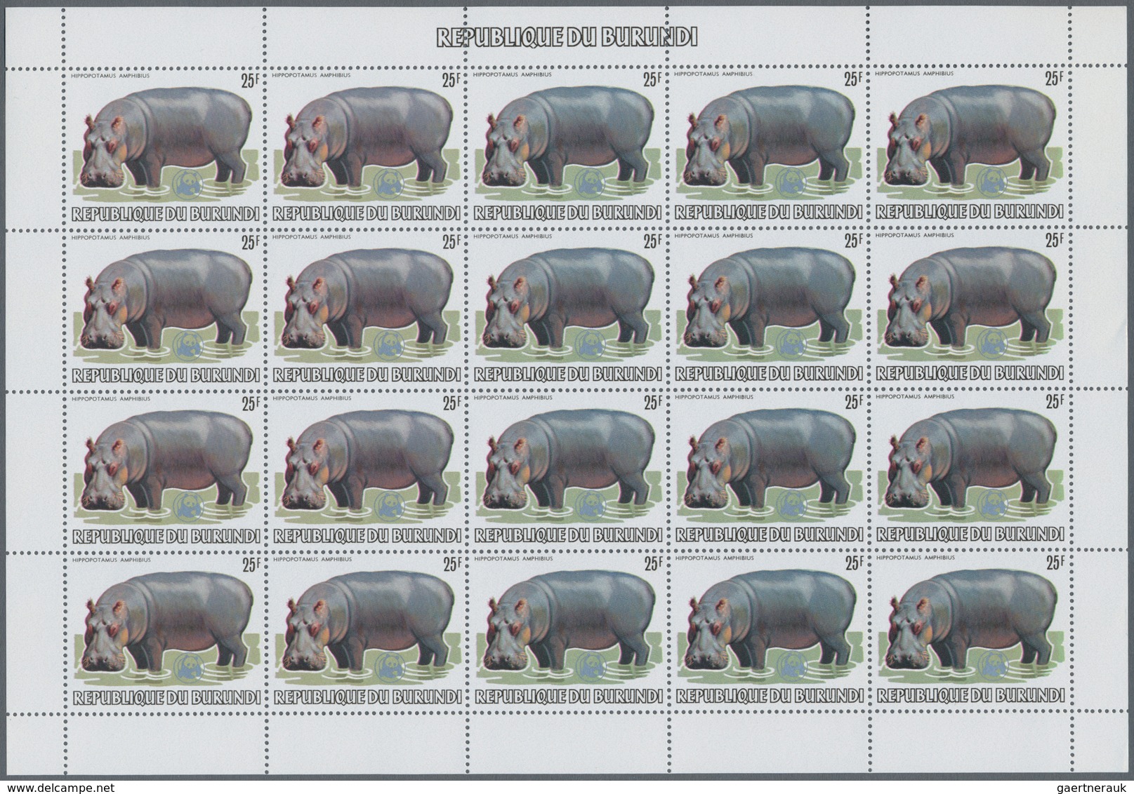 00677 Thematik: WWF: 1983, Burundi. WWF, Annimals. Set of 13 values in complete sheets of 20 with WWF OVER