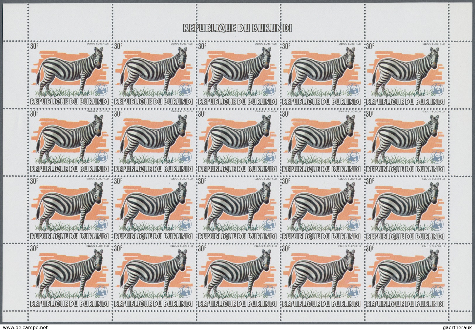 00677 Thematik: WWF: 1983, Burundi. WWF, Annimals. Set of 13 values in complete sheets of 20 with WWF OVER