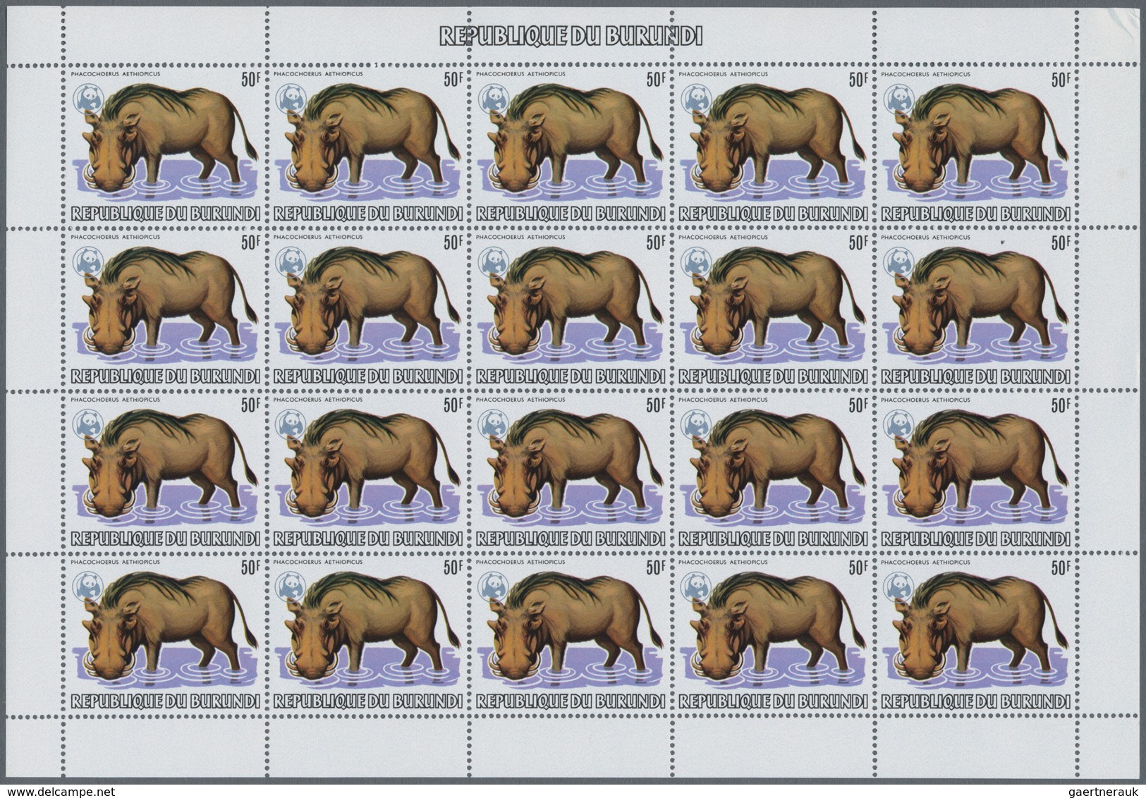 00677 Thematik: WWF: 1983, Burundi. WWF, Annimals. Set of 13 values in complete sheets of 20 with WWF OVER