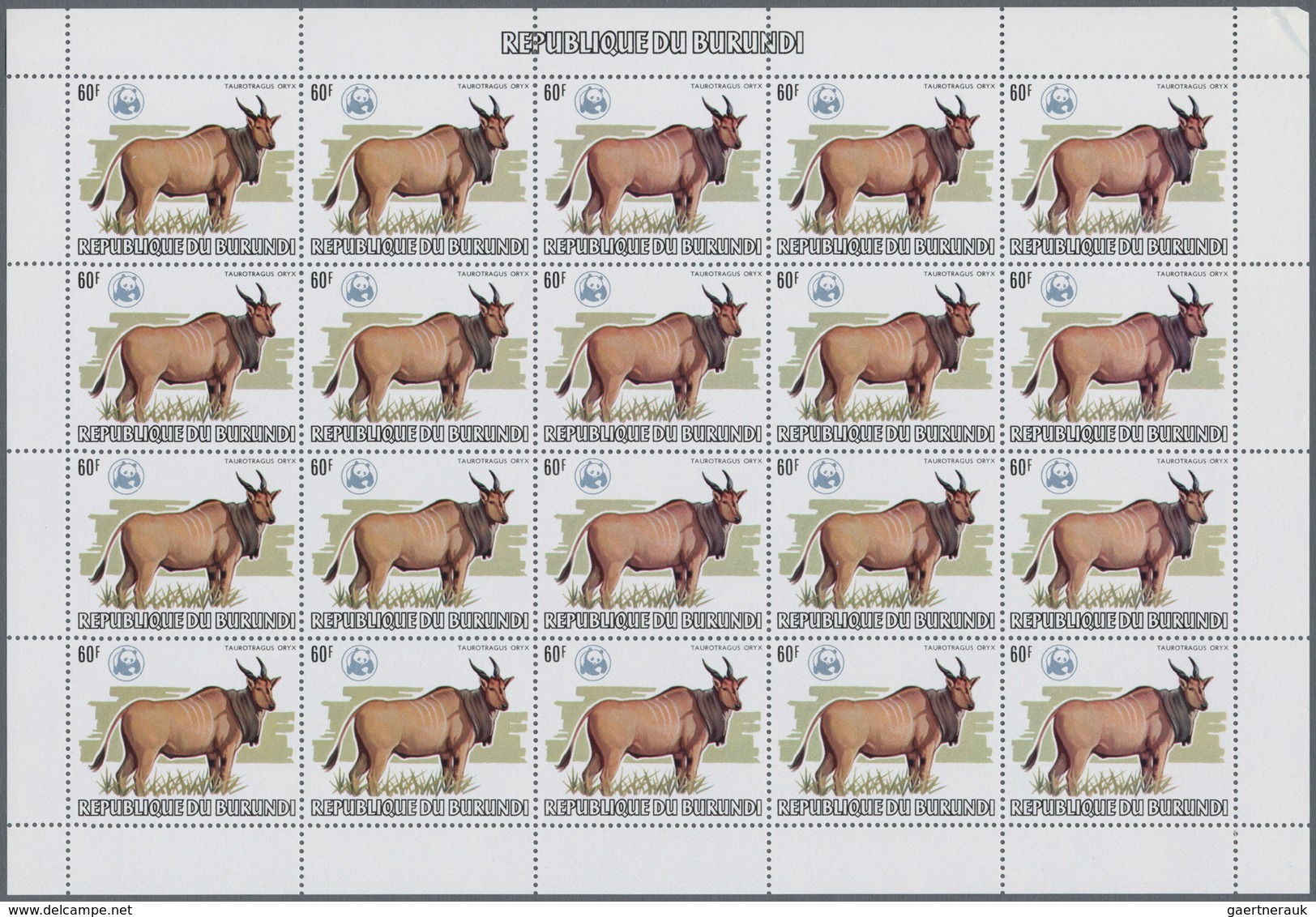 00677 Thematik: WWF: 1983, Burundi. WWF, Annimals. Set of 13 values in complete sheets of 20 with WWF OVER