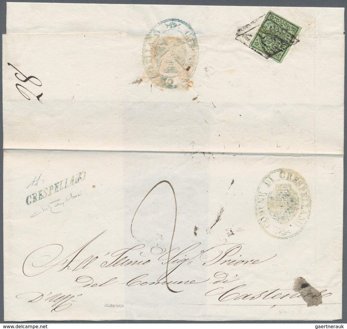 00702 Italien - Altitalienische Staaten: Kirchenstaat: 1852: CRESPELLANO, Very Rare Post Mark In Slanted B - Kerkelijke Staten