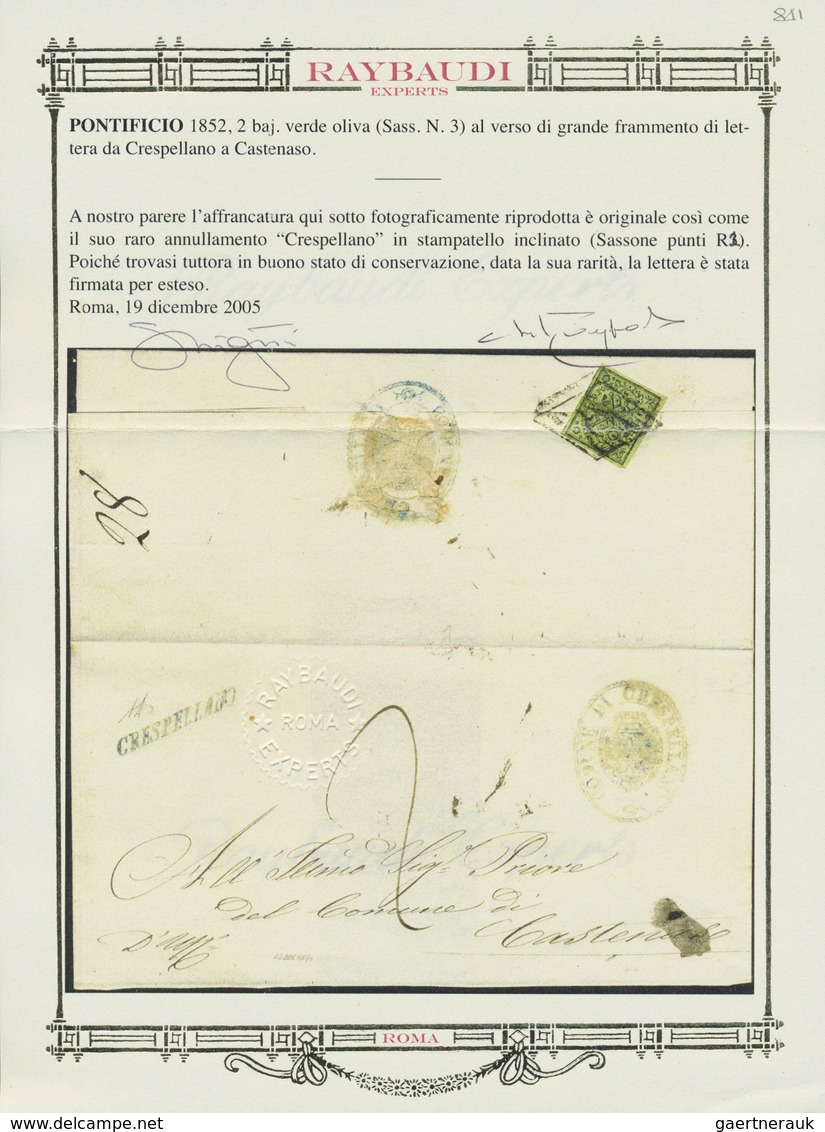 00702 Italien - Altitalienische Staaten: Kirchenstaat: 1852: CRESPELLANO, Very Rare Post Mark In Slanted B - Stato Pontificio