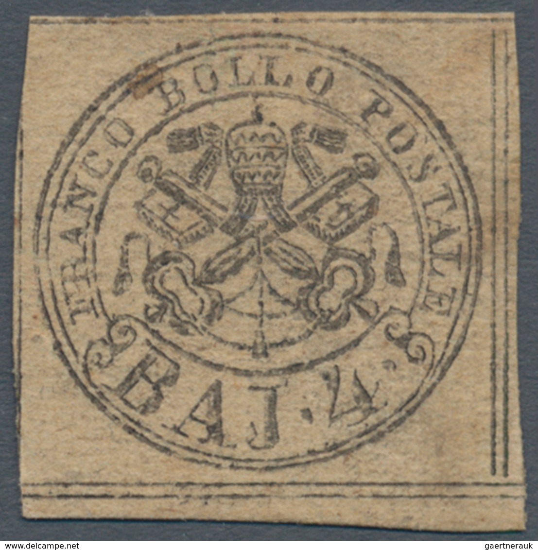 00703 Italien - Altitalienische Staaten: Kirchenstaat: 1852: 4 Baj. Brown-light Grey, Printed With Grey, O - Estados Pontificados