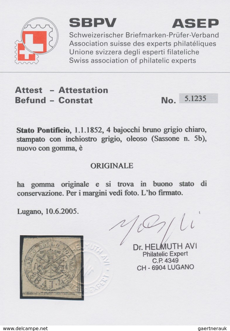 00703 Italien - Altitalienische Staaten: Kirchenstaat: 1852: 4 Baj. Brown-light Grey, Printed With Grey, O - Papal States