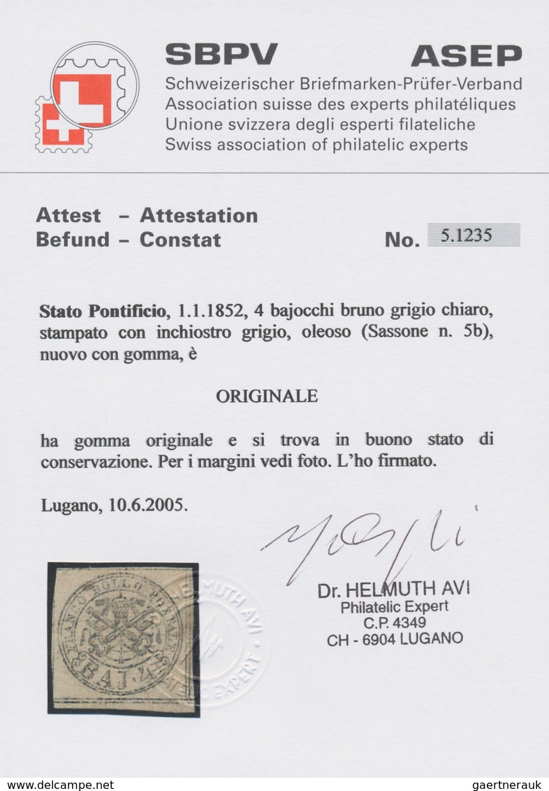 00703 Italien - Altitalienische Staaten: Kirchenstaat: 1852: 4 Baj. Brown-light Grey, Printed With Grey, O - Kerkelijke Staten