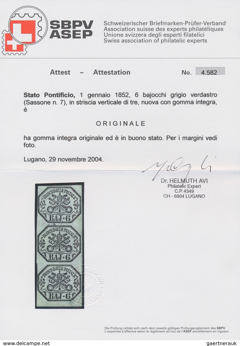 00704 Italien - Altitalienische Staaten: Kirchenstaat: 1852: 6 Baj. Greenish Gray, In A Vertical Strip Of - Papal States