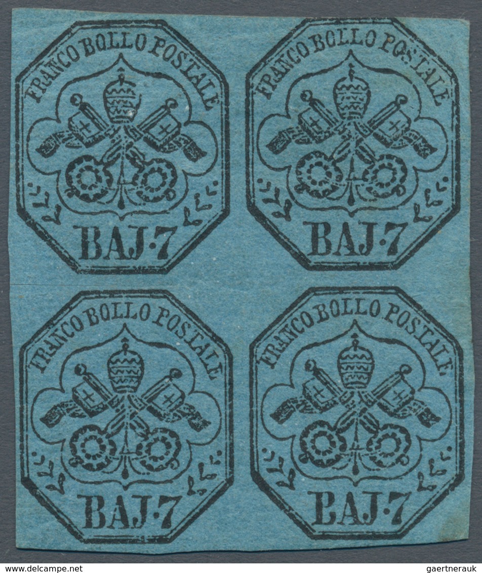 00706 Italien - Altitalienische Staaten: Kirchenstaat: 1852, 7 Baj. Blue, Block Of Four, Mint With Origina - Kirchenstaaten