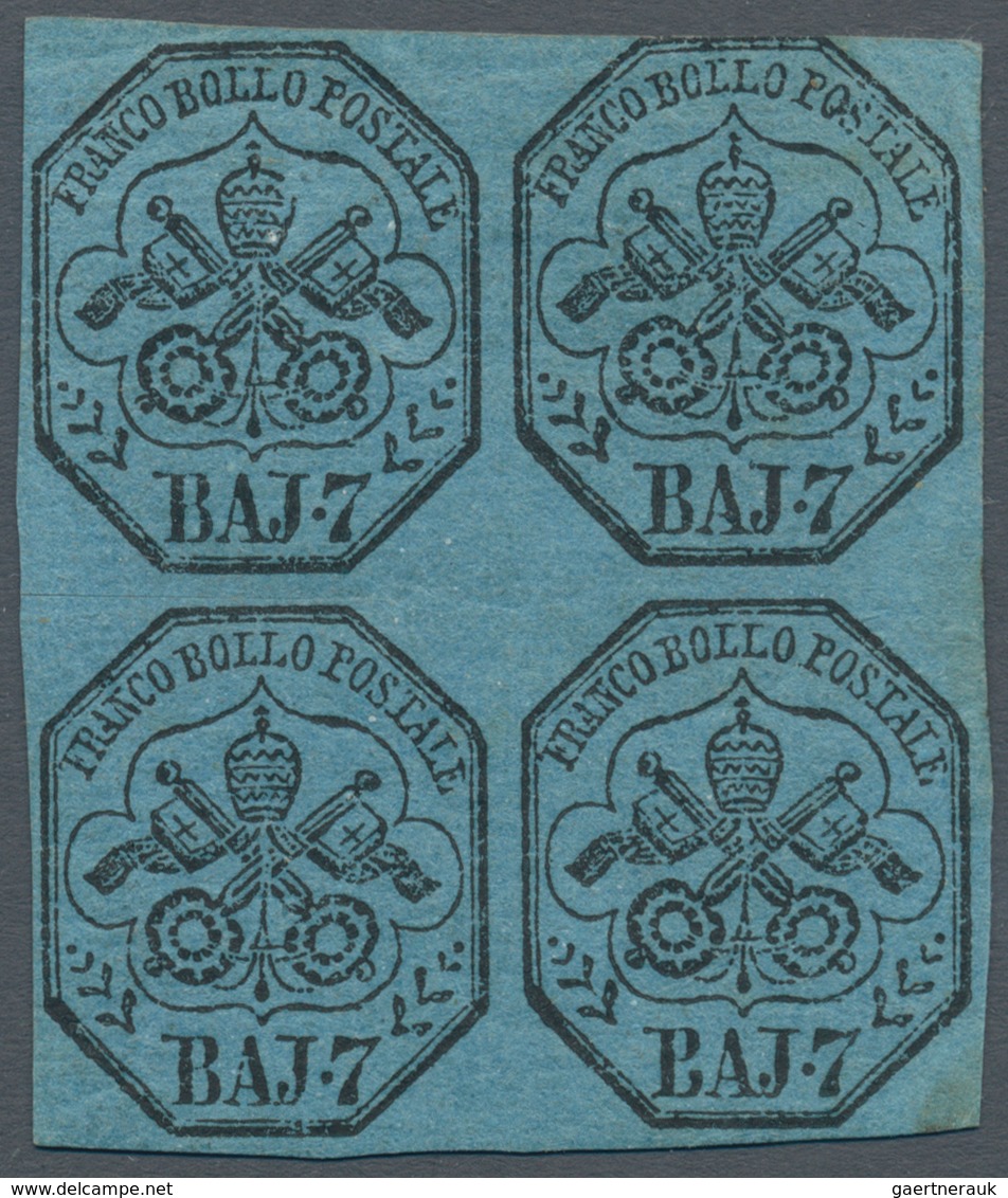 00706 Italien - Altitalienische Staaten: Kirchenstaat: 1852, 7 Baj. Blue, Block Of Four, Mint With Origina - Kerkelijke Staten