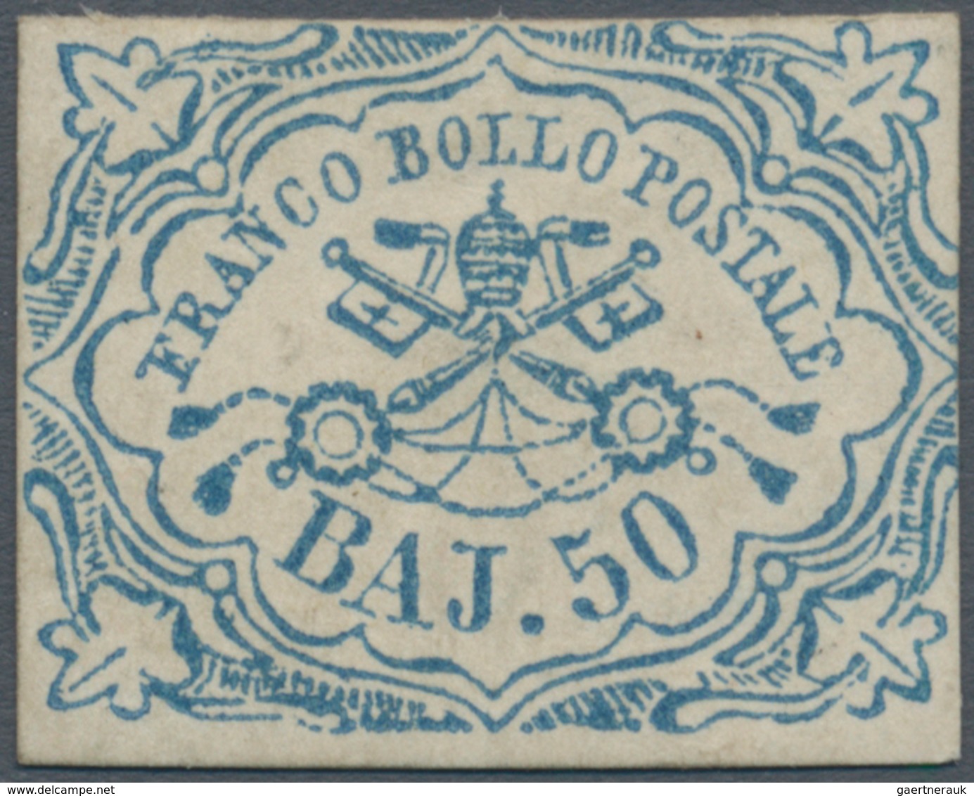 00707 Italien - Altitalienische Staaten: Kirchenstaat: 1852: 50 Baj. Blue Bajocchi, Mint With Partial Gum, - Kerkelijke Staten