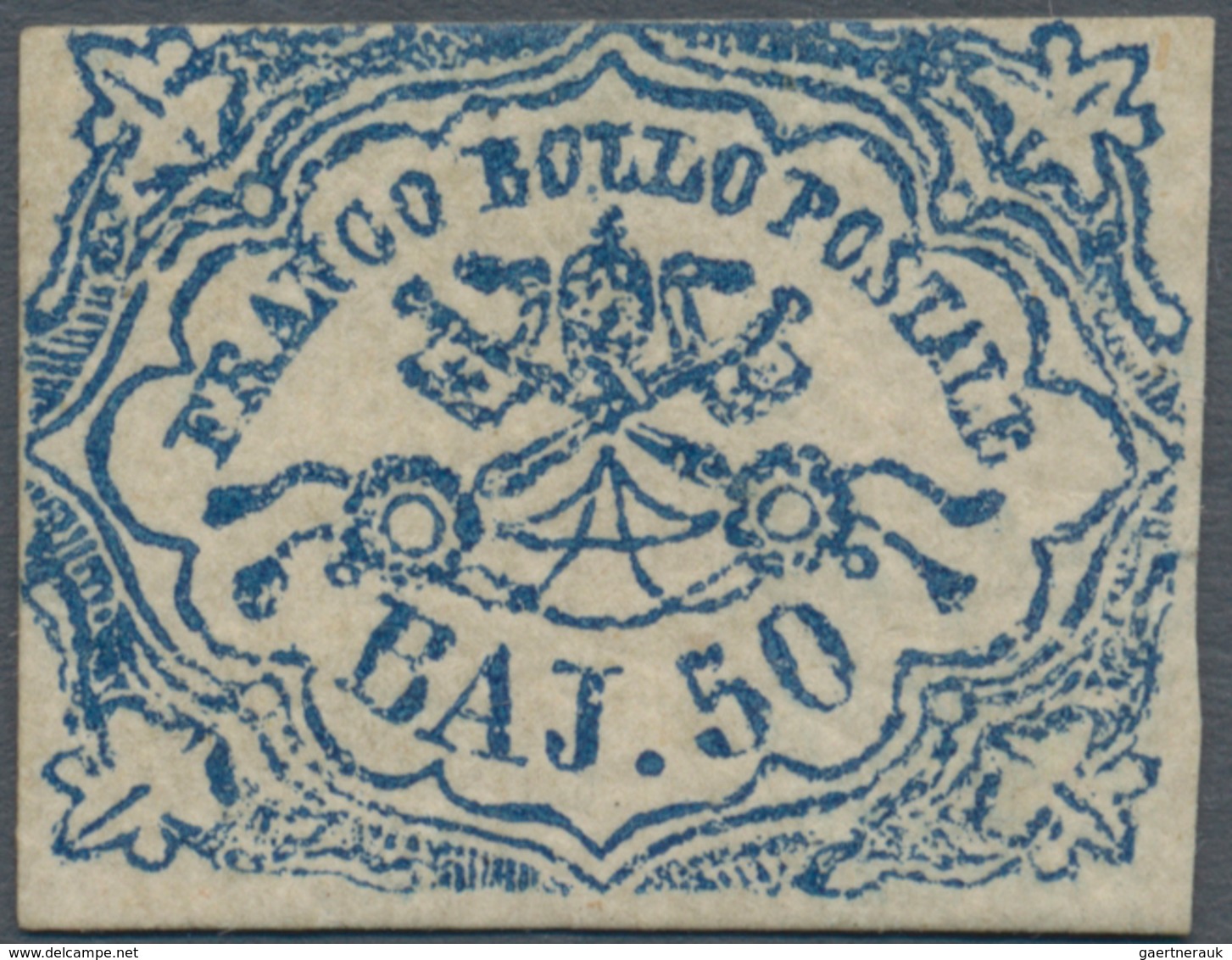 00709 Italien - Altitalienische Staaten: Kirchenstaat: 1864: 50 Bajocchi Blue, Defective Print, New With O - Papal States