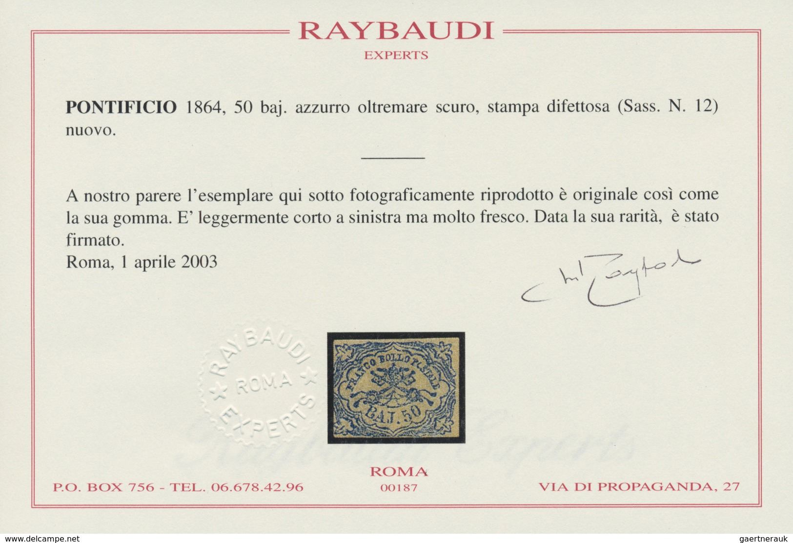 00710 Italien - Altitalienische Staaten: Kirchenstaat: 1864, 50 Baj. Ultramarin, "defective Print", Unused - Papal States