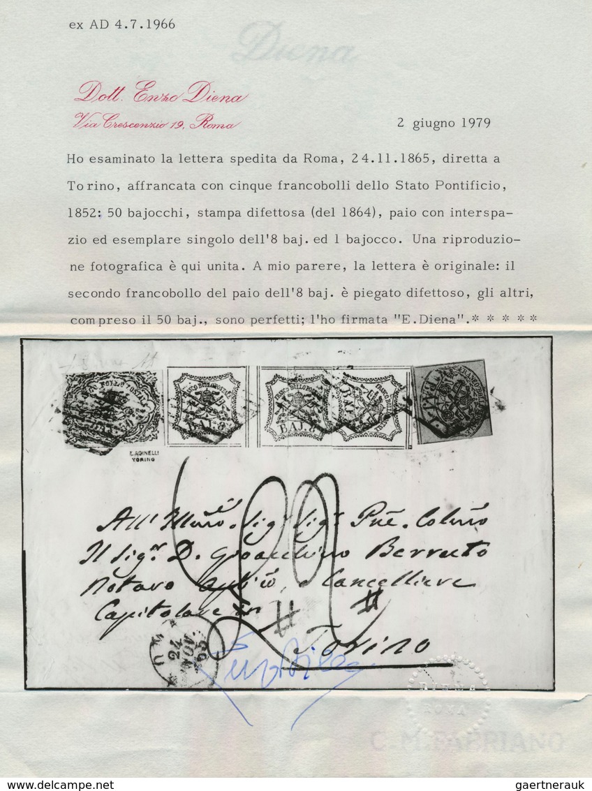 00711 Italien - Altitalienische Staaten: Kirchenstaat: 1852/1864: 50 Baj "defective Print" + Gutter Pair 8 - Stato Pontificio