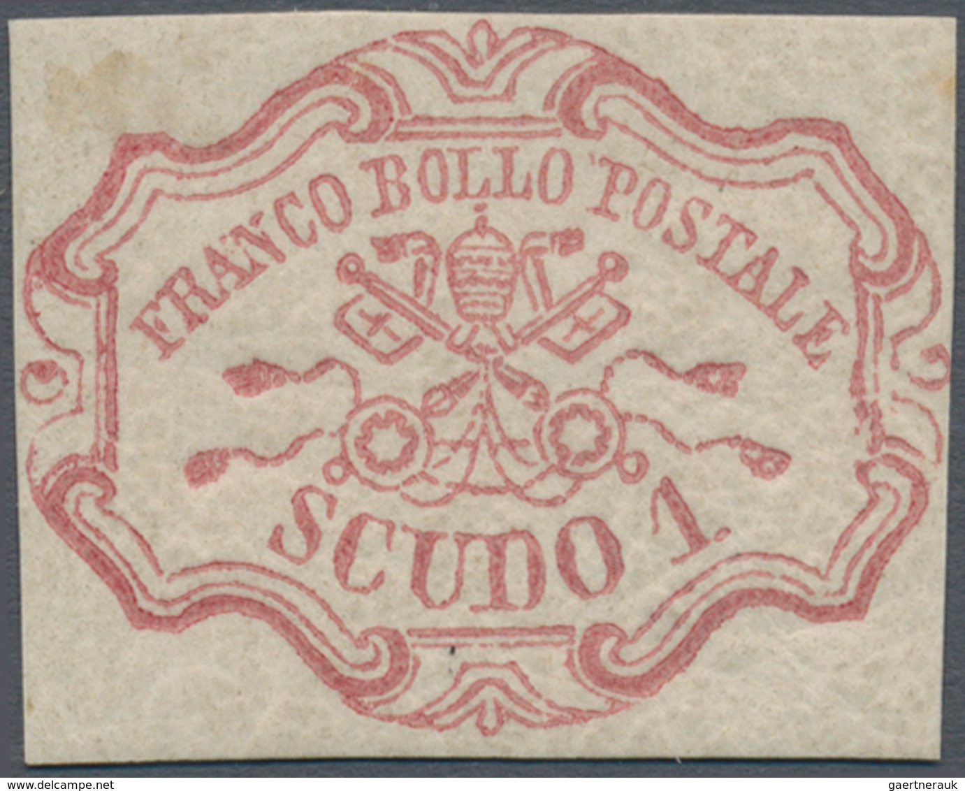 00713 Italien - Altitalienische Staaten: Kirchenstaat: 1852: 1 Scudo Rose Carmine, Mint With Original Gum, - Kirchenstaaten