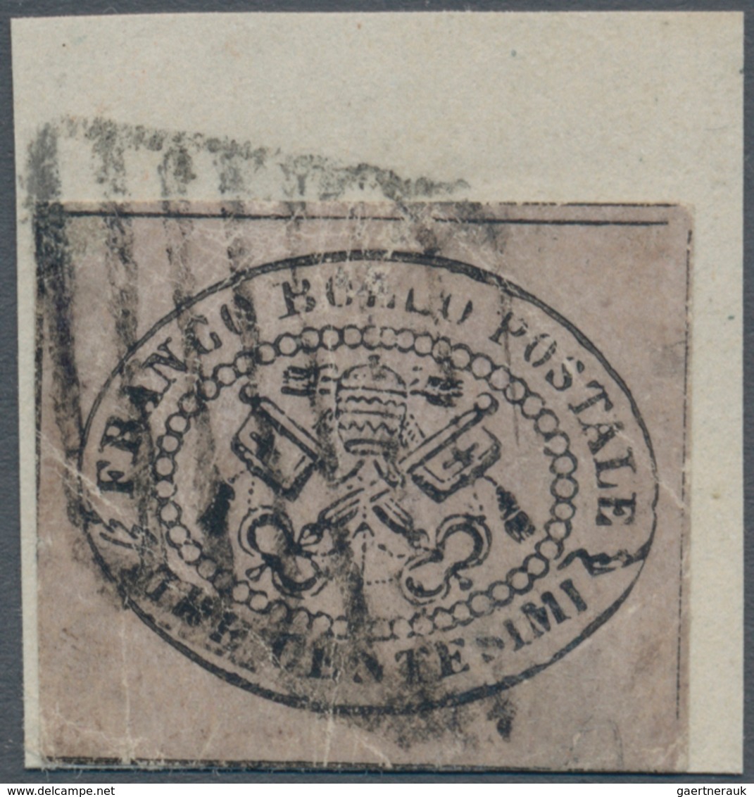 00718 Italien - Altitalienische Staaten: Kirchenstaat: 1867: 3 Cent. Grey Rose Tied To Small Piece By Papa - Etats Pontificaux