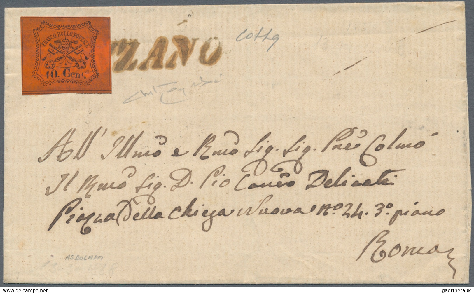 00719 Italien - Altitalienische Staaten: Kirchenstaat: 1867, GENZANO: 10 Cents Orange Vermilion On Letter - Stato Pontificio