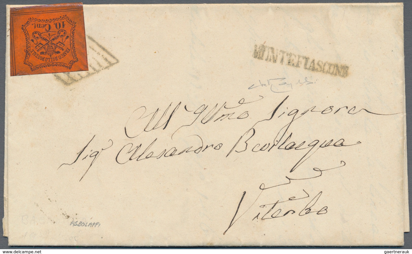 00720 Italien - Altitalienische Staaten: Kirchenstaat: 1867, MONTEFIASCONE: 10 Cents. Orange Vermilion On - Kirchenstaaten