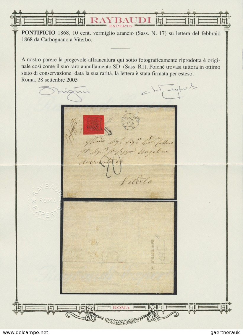 00723 Italien - Altitalienische Staaten: Kirchenstaat: 1868: CARBOGNANO, Very Rare Linear Post Mark In Str - Etats Pontificaux