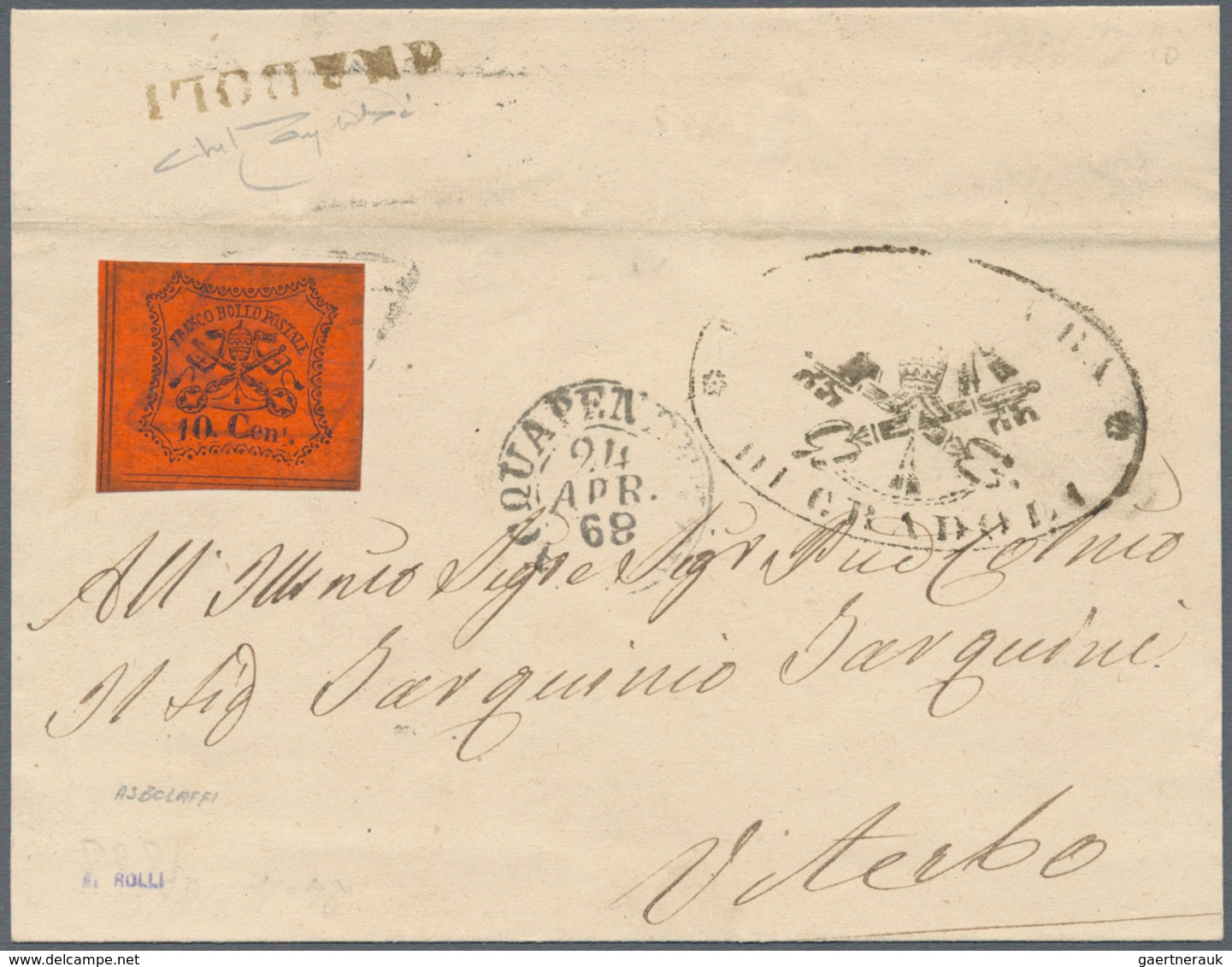 00724 Italien - Altitalienische Staaten: Kirchenstaat: 1867: GRADOLI, Rare "GRADOLI" Post Mark In Straight - Stato Pontificio