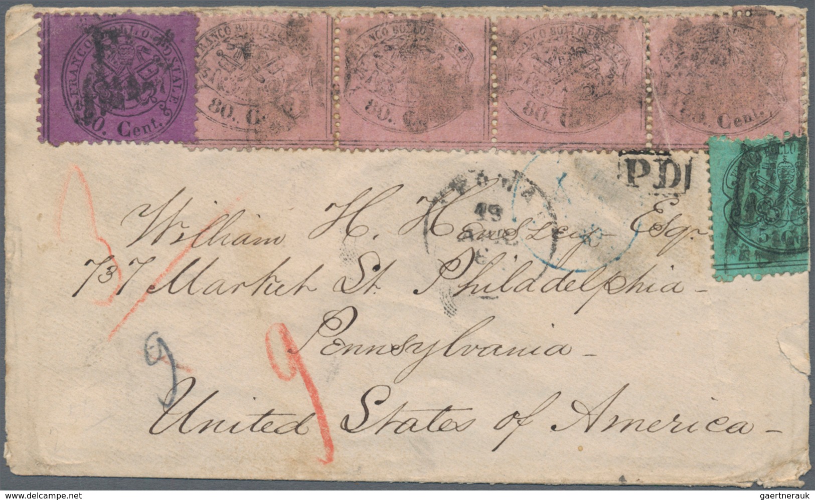 00727 Italien - Altitalienische Staaten: Kirchenstaat: 1868, 80 Cents Light Pink, Horizontal Stripe Of Fou - Etats Pontificaux