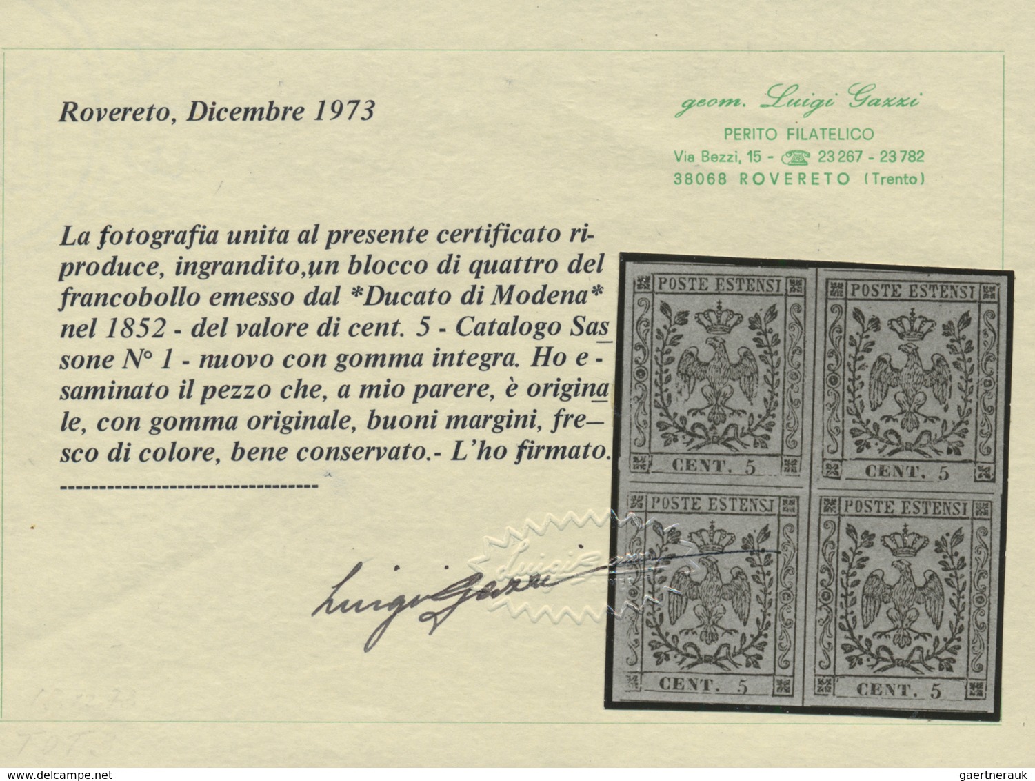 00730 Italien - Altitalienische Staaten: Modena: 1852, 5 Centesimi Green, Without Point After "5", MNH, Wi - Modena