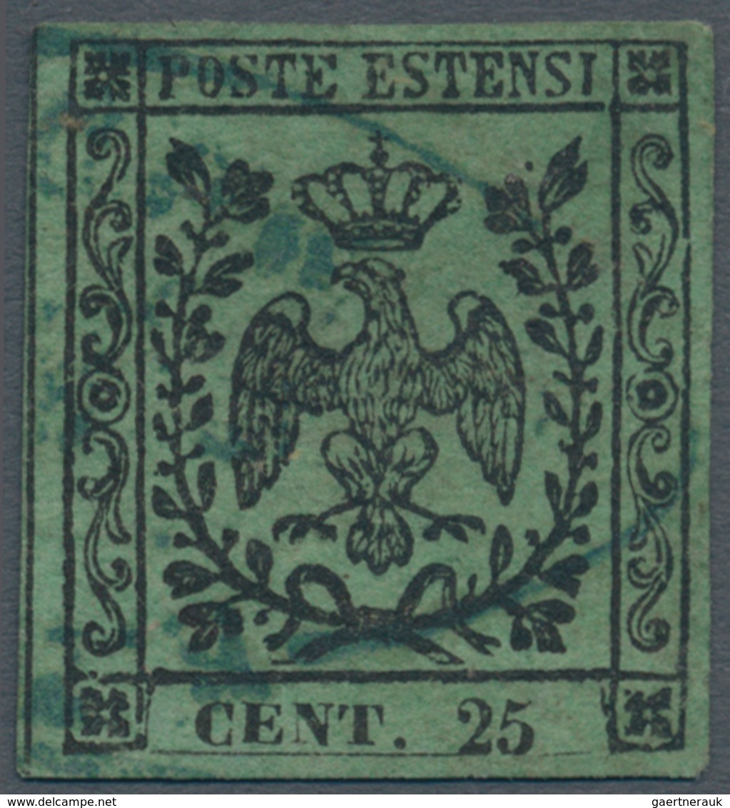 00731 Italien - Altitalienische Staaten: Modena: 1852, 25 Cents Green, COLOR ERROR, Cancelled, Fresh Stamp - Modena