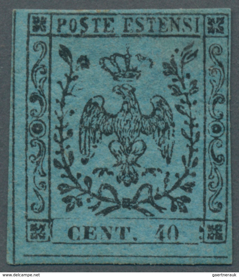 00733 Italien - Altitalienische Staaten: Modena: 1852, 40 Centesimi Black On Pale Blue ("celeste") With Fu - Modène