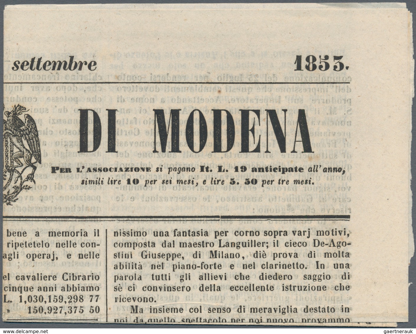 00735 Italien - Altitalienische Staaten: Modena: 1852/1853 : Combination Franking MODENA/PARMA. Modena 185 - Modena