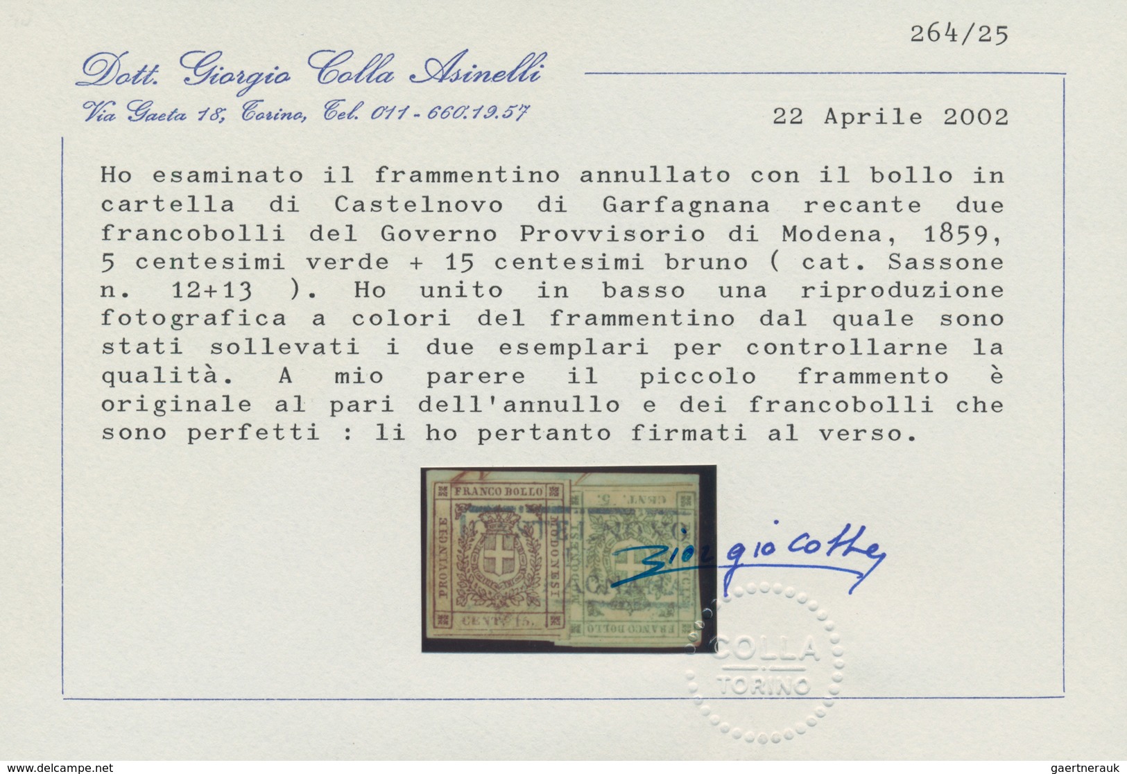00737 Italien - Altitalienische Staaten: Modena: 1859: Provisional Government, 5 Cents And 15 Cents, Cance - Modène