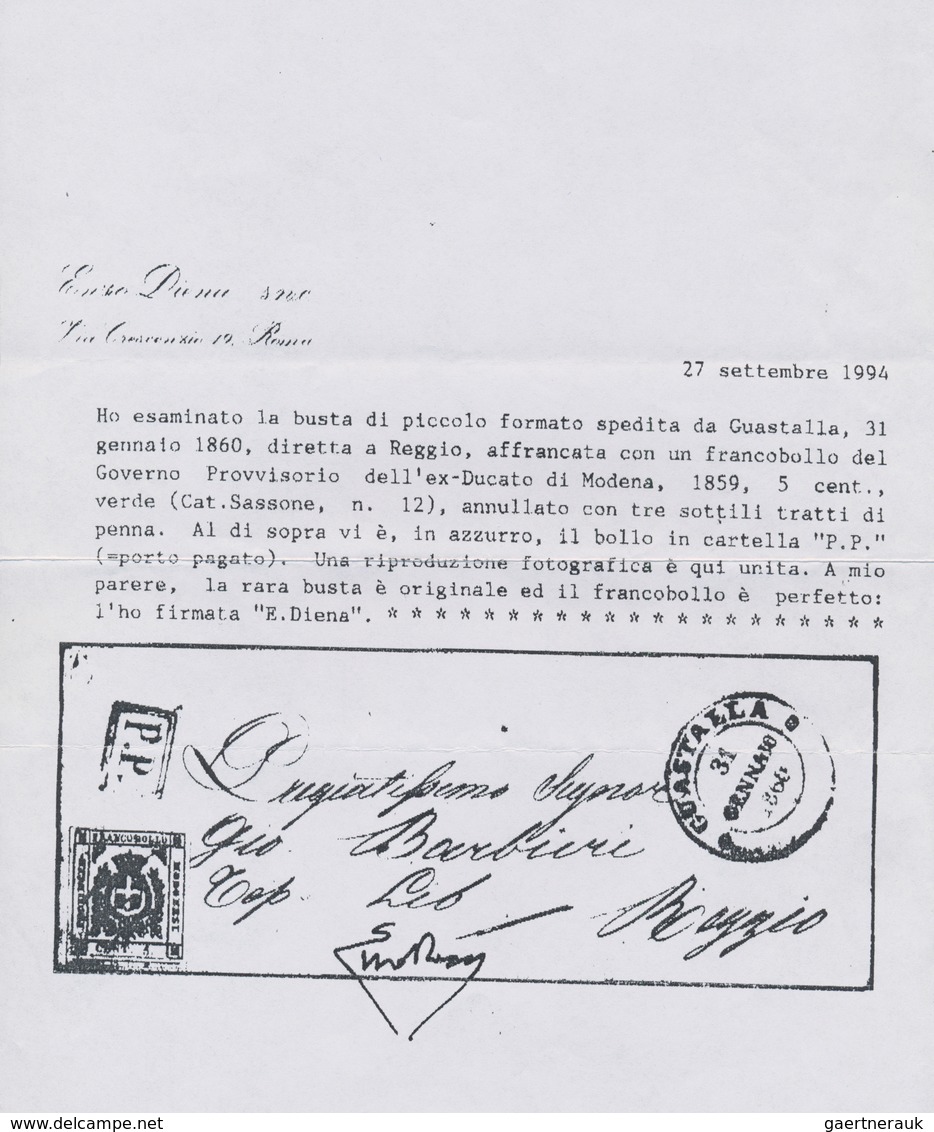 00738 Italien - Altitalienische Staaten: Modena: 1859: Provisorial Government, 5 Cent Green, Single Franki - Modène