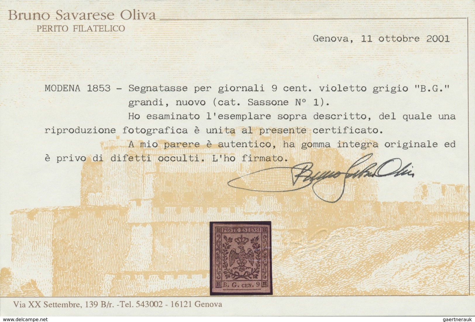 00740 Italien - Altitalienische Staaten: Modena - Zeitungsstempelmarken: 1853 Tax Stamp For Newspapers 9 C - Modena