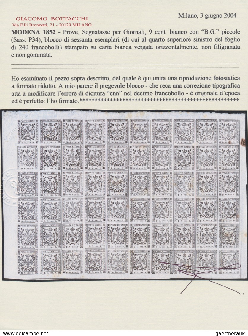 00741 Italien - Altitalienische Staaten: Modena - Zeitungsstempelmarken: 1852: Proofs Of Postage Dues Stam - Modena