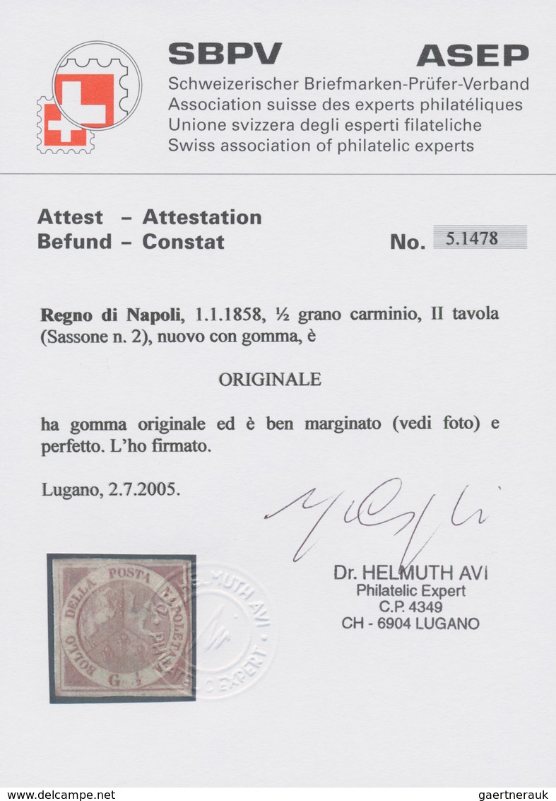 00742 Italien - Altitalienische Staaten: Neapel: 1858, ½ Grana Carmine, Second Plate, Mint With Original G - Napels