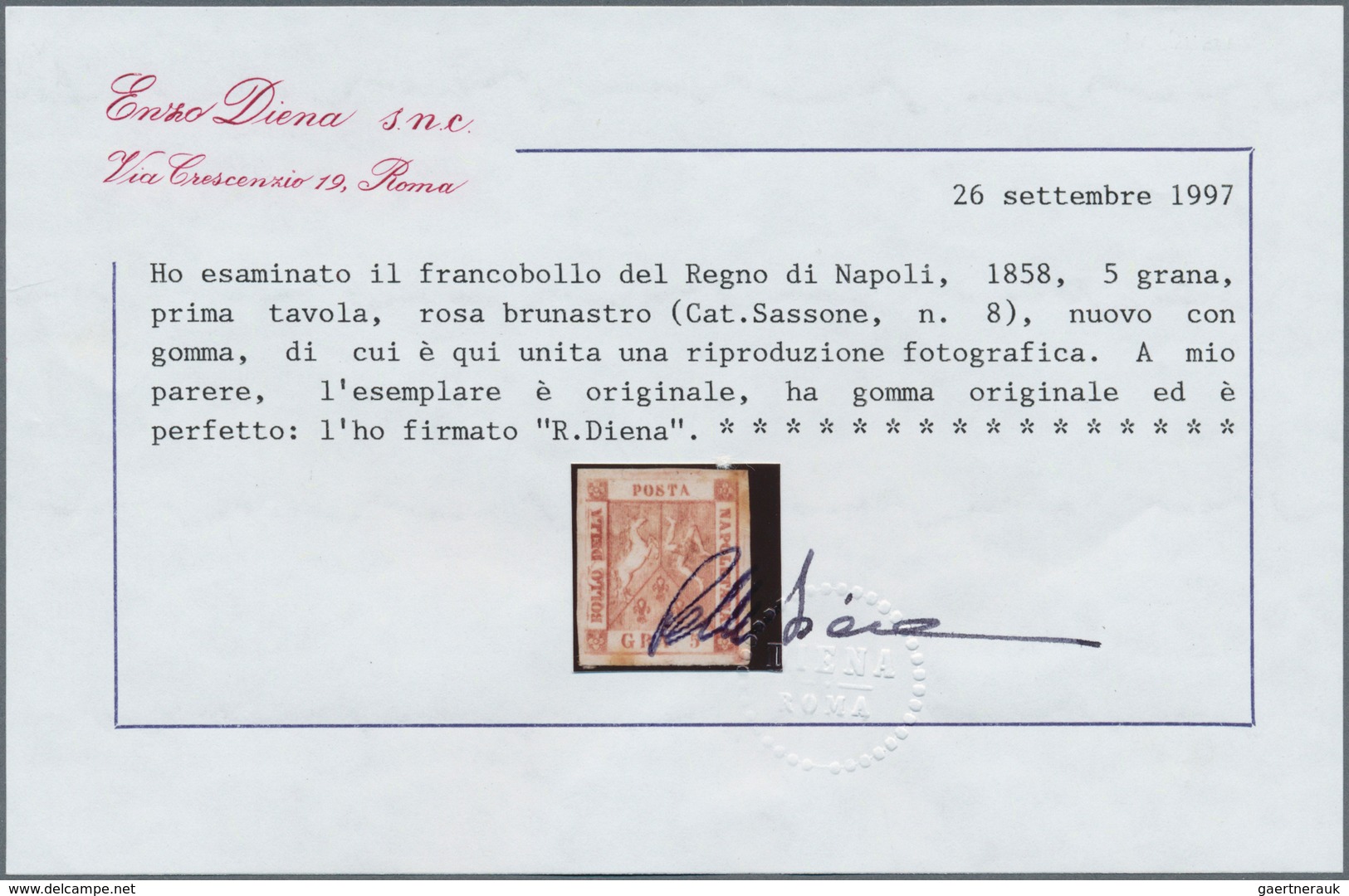 00746 Italien - Altitalienische Staaten: Neapel: 1858: 5 Grana, First Plate, Brownish Pink, Mint With Gum, - Napels