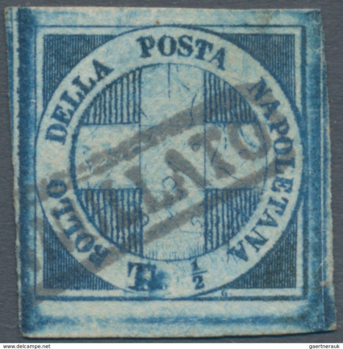 00761 Italien - Altitalienische Staaten: Neapel: 1860: ½ T "Croce Di Savoia", Copper-blue, With Very Wide - Napoli