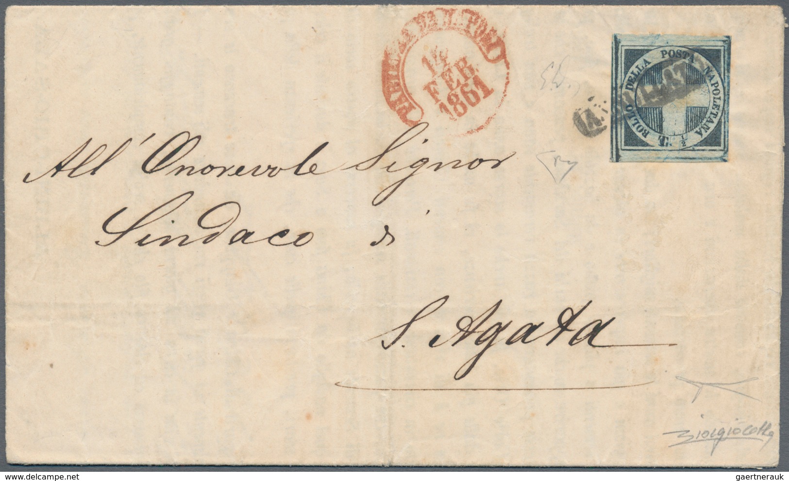 00763 Italien - Altitalienische Staaten: Neapel: 1860: ½ T "Croce Di Savoia" Dark Blue, Wide-margins On Al - Napoli