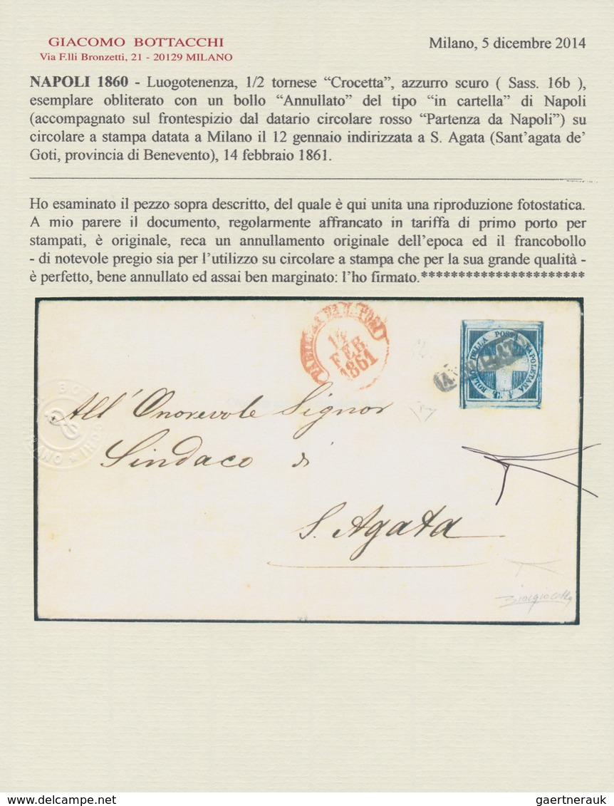 00763 Italien - Altitalienische Staaten: Neapel: 1860: ½ T "Croce Di Savoia" Dark Blue, Wide-margins On Al - Naples