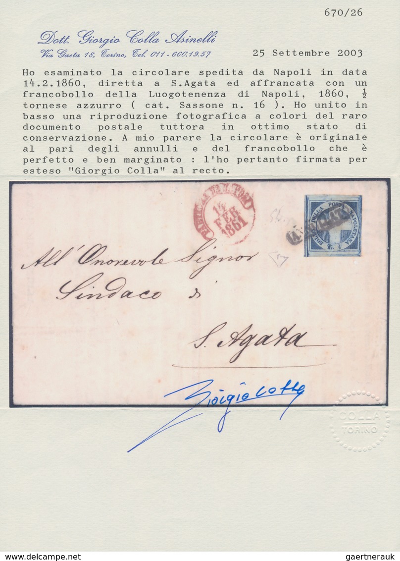 00763 Italien - Altitalienische Staaten: Neapel: 1860: ½ T "Croce Di Savoia" Dark Blue, Wide-margins On Al - Neapel