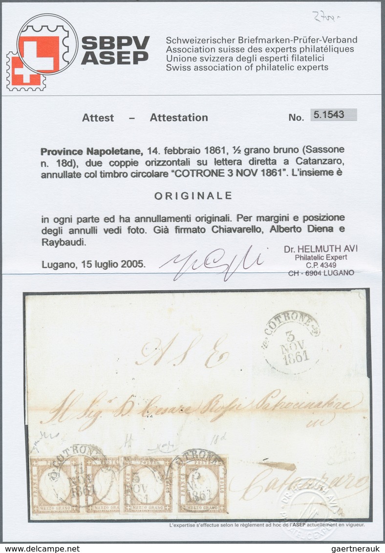 00768 Italien - Altitalienische Staaten: Neapel: 1861, ½ Grana Brown, Two Horizontal Pairs On A Letter To - Napels