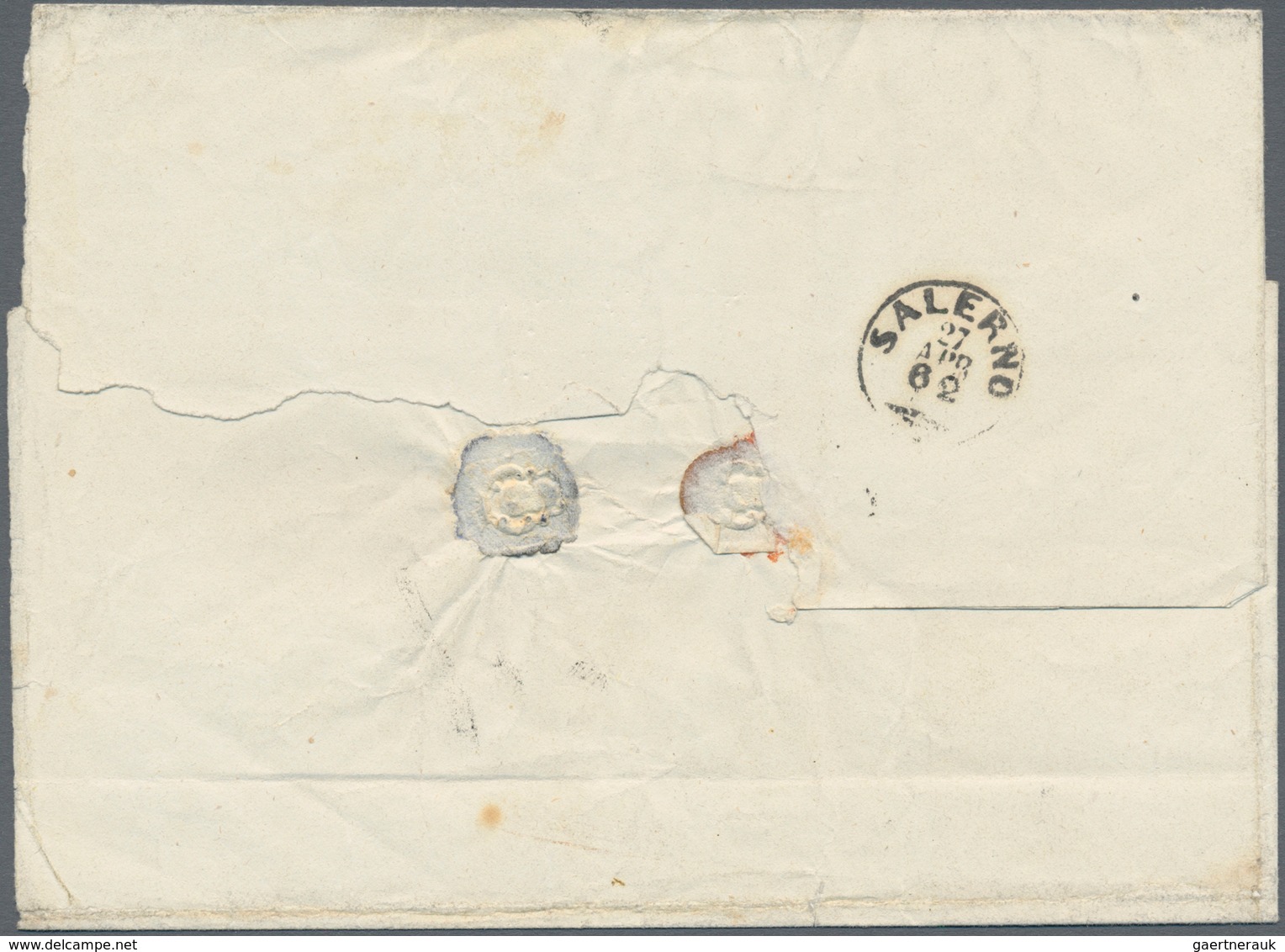 00769 Italien - Altitalienische Staaten: Neapel: 1861: 1 Grano Dark Grey, Strip Of Five, On Letter To Sale - Naples