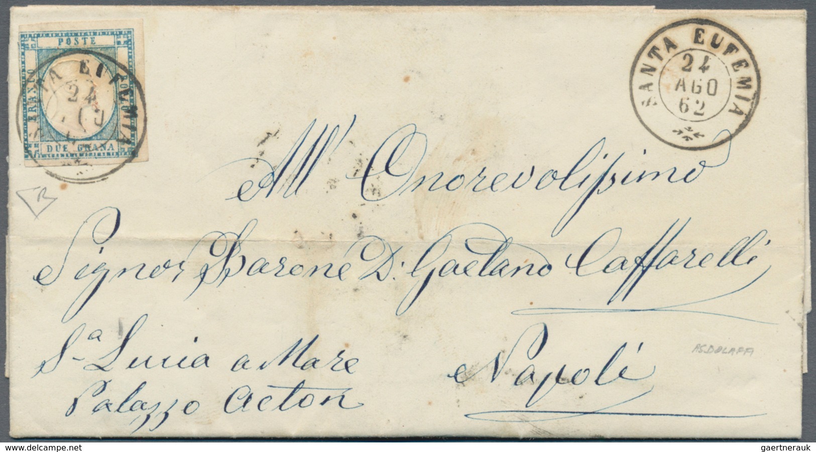 00771 Italien - Altitalienische Staaten: Neapel: 1862, 2 Grana Blue On Letter From Santa Eufemia With Very - Naples