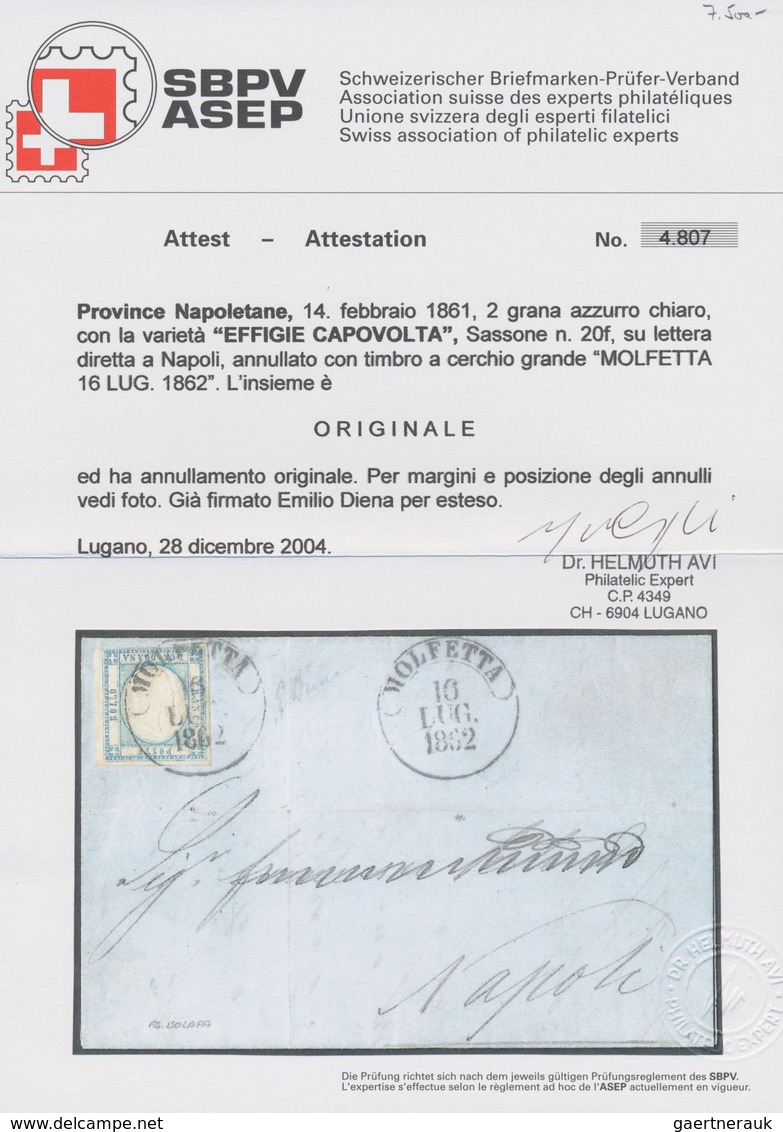 00774 Italien - Altitalienische Staaten: Neapel: 1861, 2 Grana Light Blue With INTERTED CENTER, On A Lette - Naples