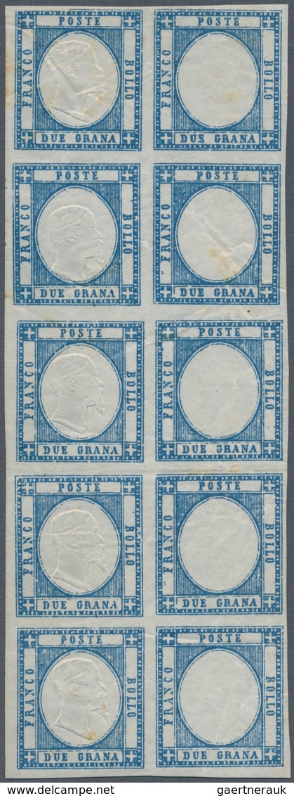 00776 Italien - Altitalienische Staaten: Neapel: 1861, 2 Grana Blue, Block Of Ten, The Copies On The Right - Napels